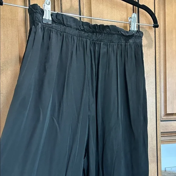 Wide Leg Black Women's Pants - Drawstring Waist with pockets - Picture 6 of 8